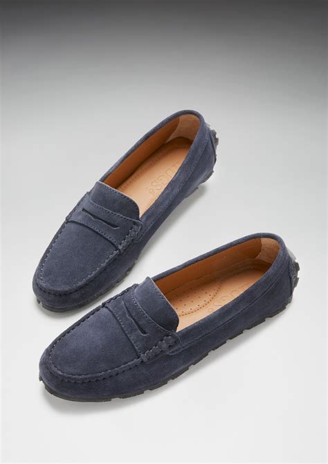 navy blue suede loafers.